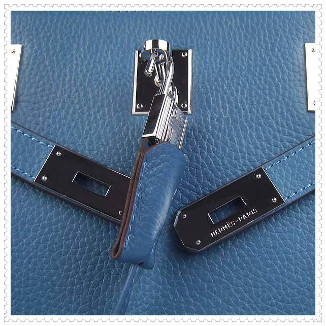 Hermes Jypsiere shoulder bag middle blue with silver hardware - Click Image to Close